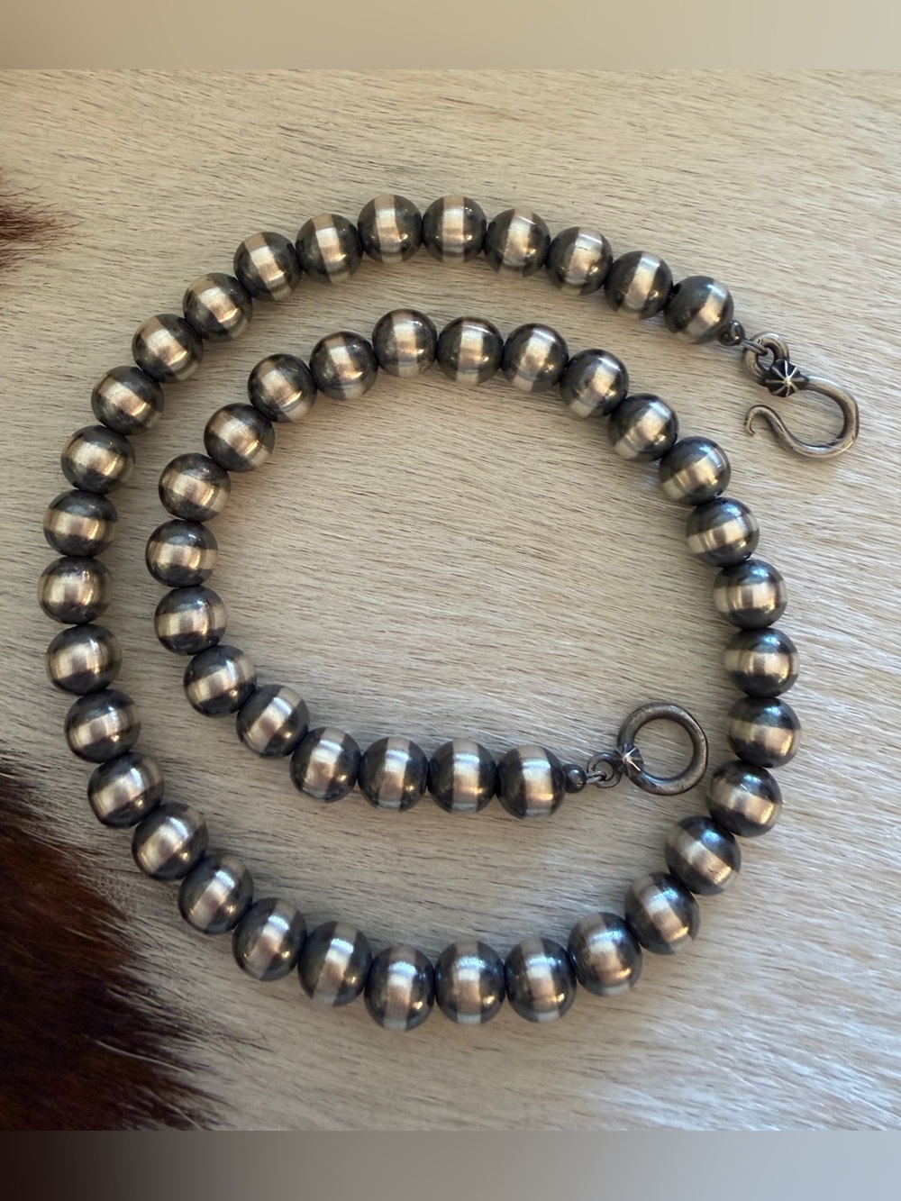 ❤️ 16” 8mm Desert Pearls / Beads Navajo Sterling 925 Necklace USA 25.4G  Unisex